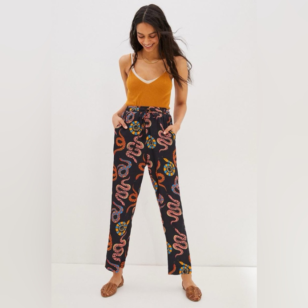 Farm Rio Serpentine Pants Black Motif Size XS